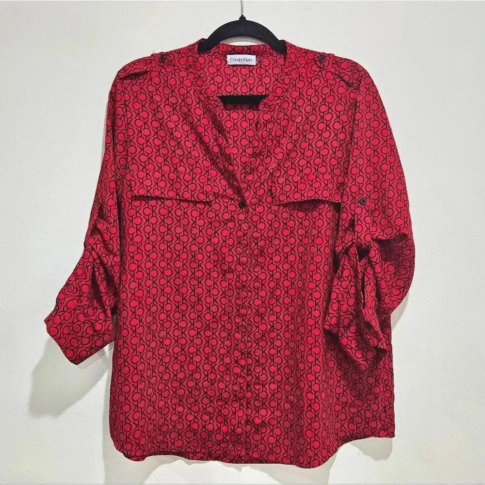 Calvin Klein Roll Tab Sleeve Blouse